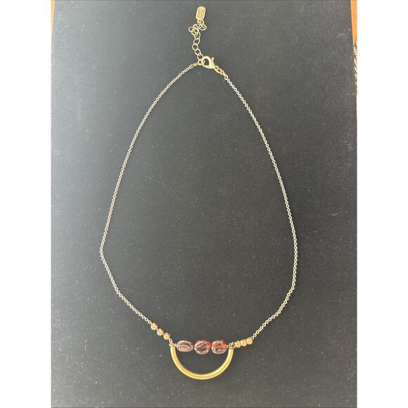 Edgy Petal Necklace Brass Semi Circle Garnet Bar Adjustable Contemporary EUC - Picture 2 of 8